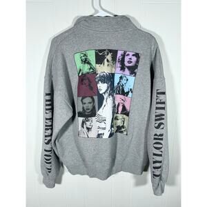 Taylor Swift The Eras Tour Quarter Zip Grey Pullover Sweatshirt Women M Graphic